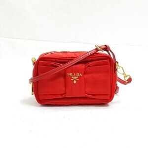 Prada Shoulder Bag Red Nylon 496-062525